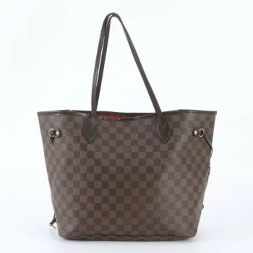 Louis Vuitton Damier Neverfull Leather Tote Bag Brown